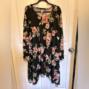 Size 3x black floral sweater dress handkerchief hem Moa Collection